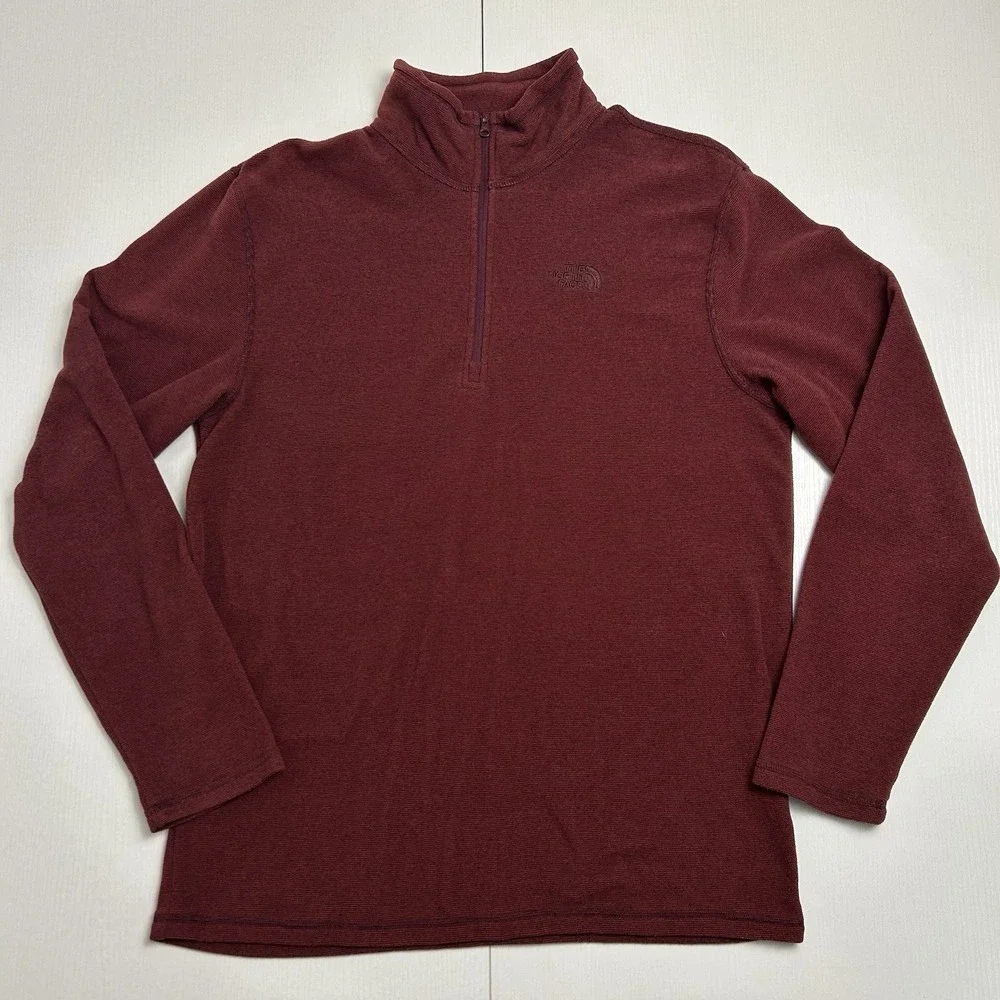 North Face Pullover Mens Medium Maroon Quarter Zip Long Sleeve Hiking Athletic